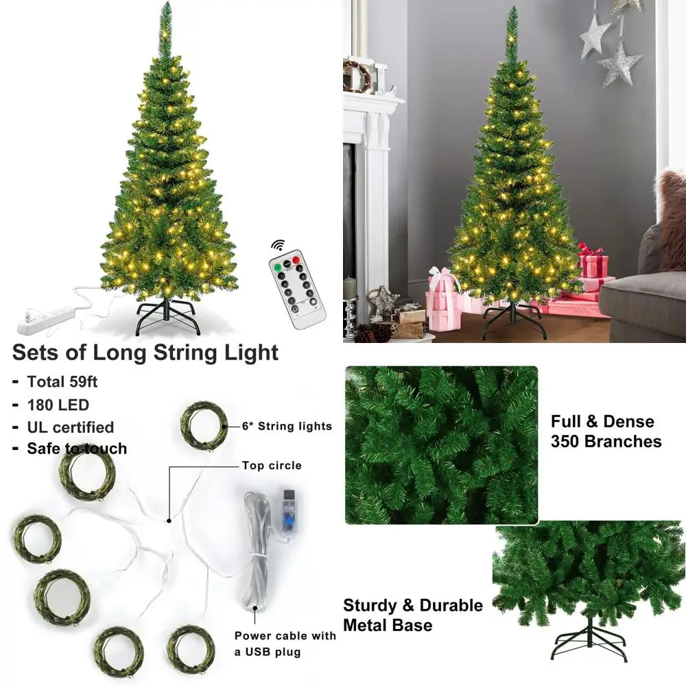 

Искусственная рождественская елка длиной 4,5 фута с 120 светодиодами, 350 наконечниками, дистанционным таймером и 8 режимами освещения для детской комнаты