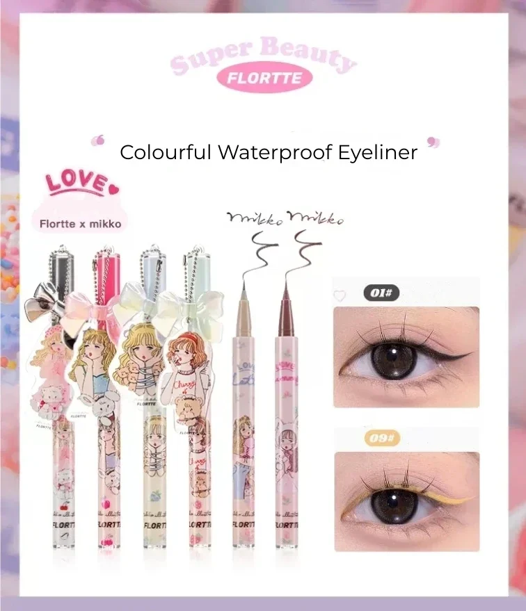 FLORTTE MIKKO Kleur Eyeliner Vloeibare eyeliner met merknaam Oog Waterproof Langdurige eyeliner Gemakkelijk te dragen ogenmake-up