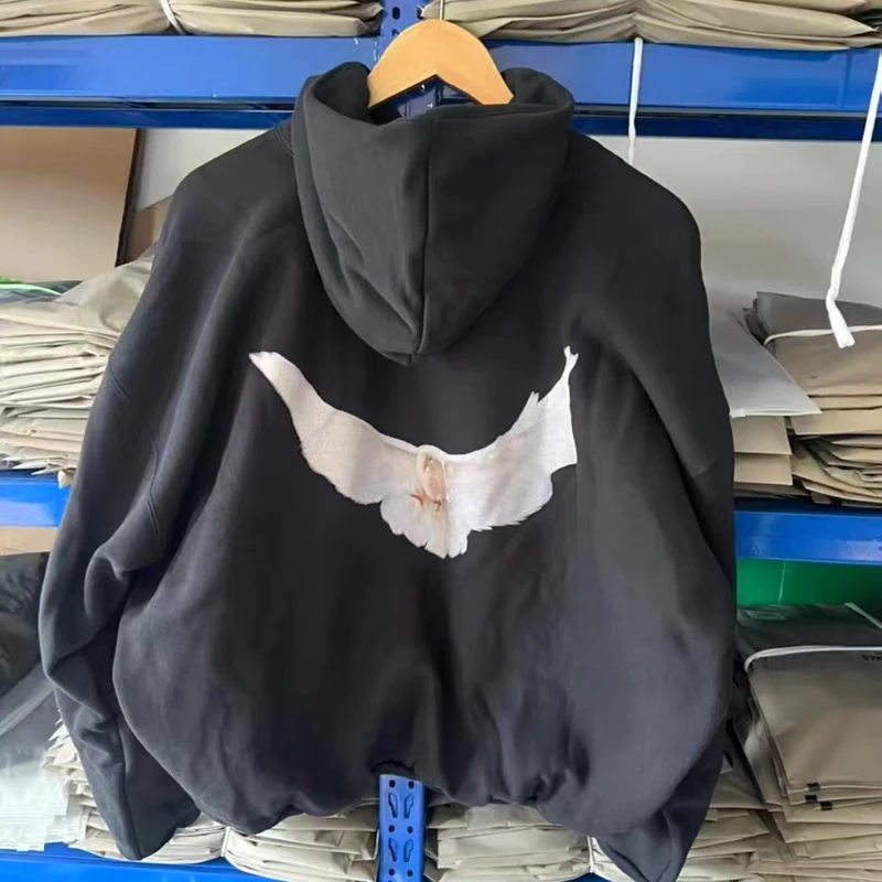 

Euro-american Kanye West Hoodies Double-deck Heavy Fabric Pigeon Print High Quality Big Pocket KANYE WEST Hoody Sweatshirts