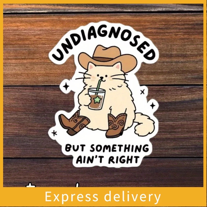 Cowboy Cat Stickers | Undiagnosed but Feels Wrong, Fun Western Emoji, Vinyl, Self-Adhesive, Single Use