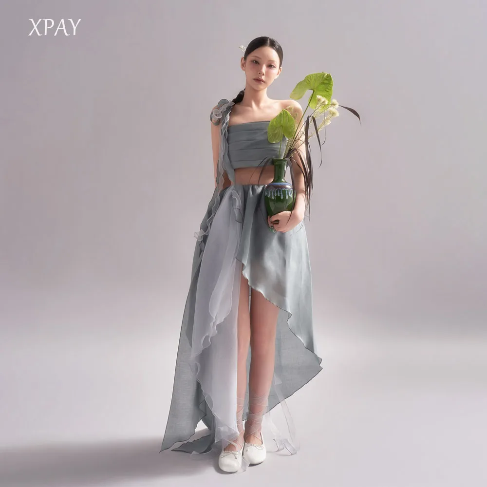 

XPAY Простые плиссированные вечерние платья из 2 предметов, корейское свадебное платье для фотосессии из шелковой органзы трапециевидной формы без рукавов, вечернее платье по индивидуальному заказу