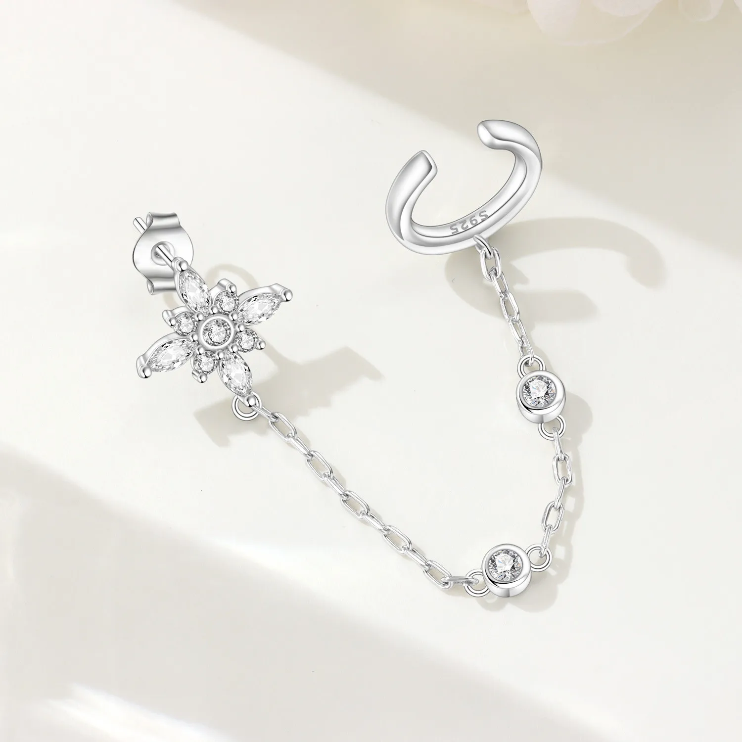 Orstarry Original 925 Sterling Silver Sparkling Flower Earrings Ear Clips Earrings Women Stud Earrings Anniversary Jewelry Gifts view 2