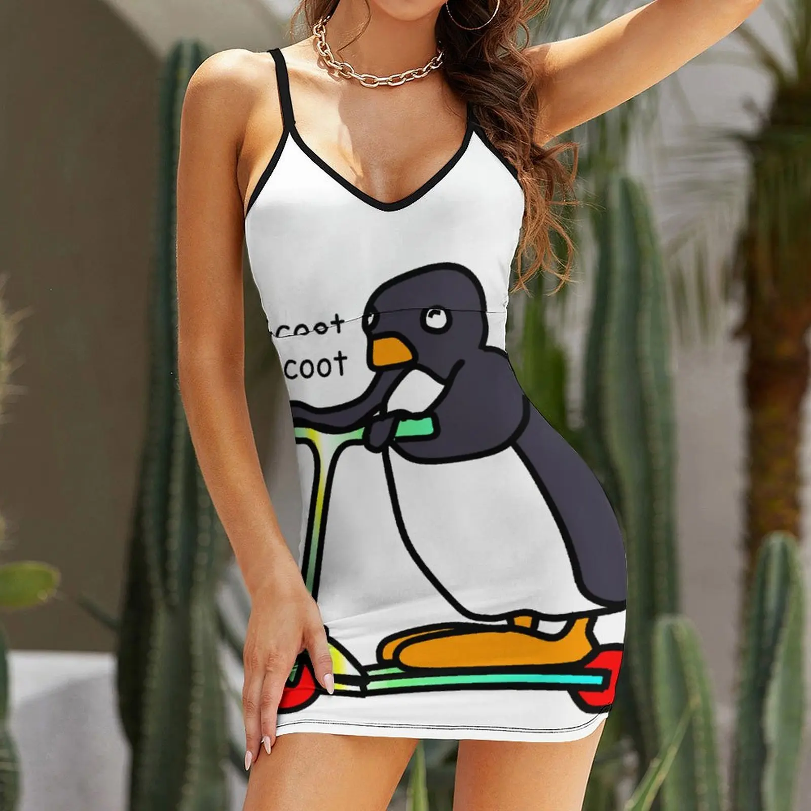 

Scoot Scoot CUTE PENGUIN (Pingu) ON SCOOTER Stick женское платье на бретельках с графическим рисунком сексуальное женское платье забавная шутка для отпуска на подтяжках