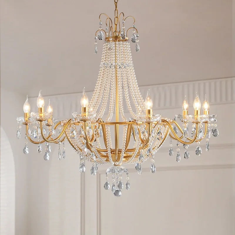 Modern Candle E14 Led Chandelier Lighting Villa Stairs Pearl Crystal Pendant Lights Hotel Home Decor Suspension Lamp Luminarias