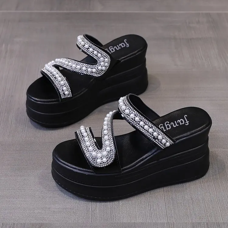 red white slippers Wedge Heels Women Sandals Platform Wedges Shoes Ladies Summer Sandals Beach Sandals High Platform Slippers