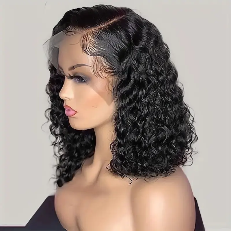 Rosabeauty 13X4 Preplucked Curly Wig Short Bob Human Hair Wigs 13X6 Lace Frontal Deep Wave