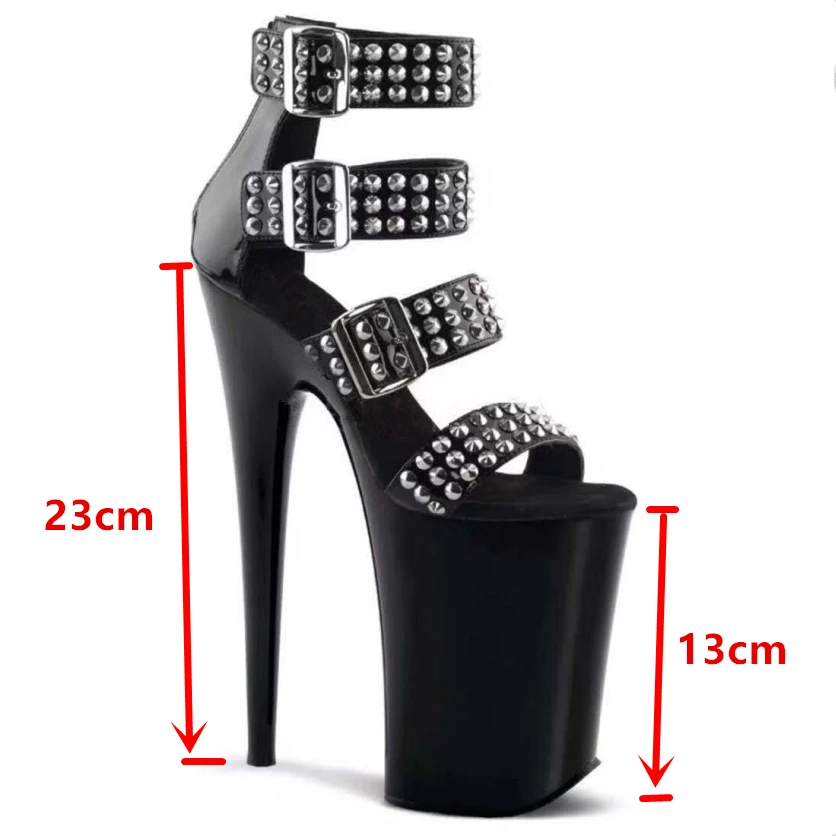 

Auman Ale Unisex Rivet Stiletto Ladies Stripper Sandals Platform shoes woman 23cm Super Thin heels zapatos mujer Feminina Pumps