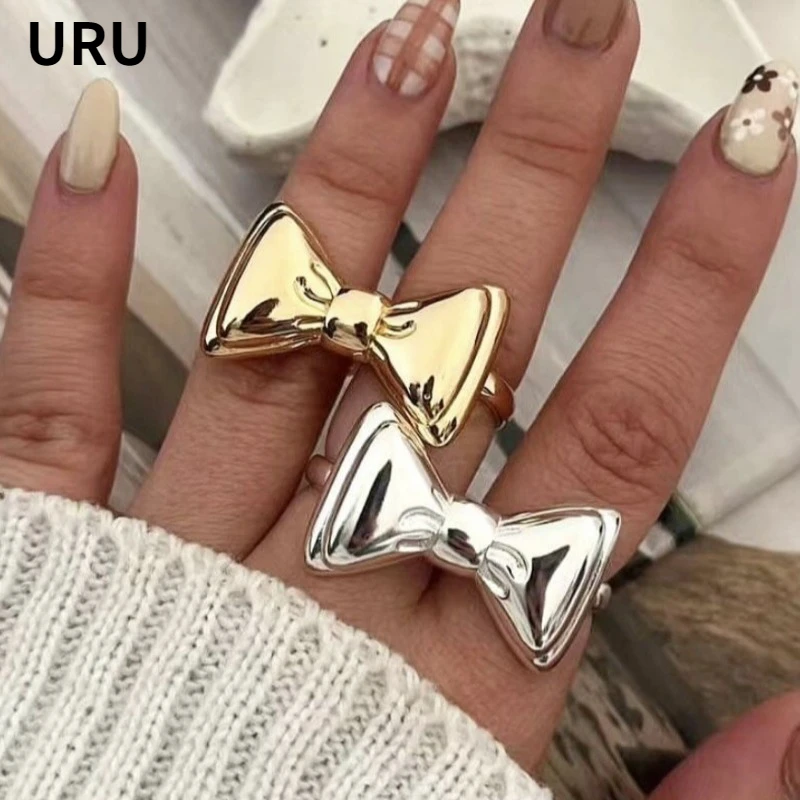 

Fashion Jewelry Elegant Temperament Two Circle Bowknot Open Rings For Women Female Gifts Delicate Accessories 2024 Trend New