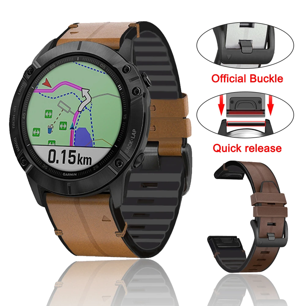 22 26MM QuickFit Strap for Garmin Fenix 7X 6X Pro 5X 5 Plus 955 965 Silicone Leather Bracelet for Fenix 7 6 Pro Solar Epix Gen2