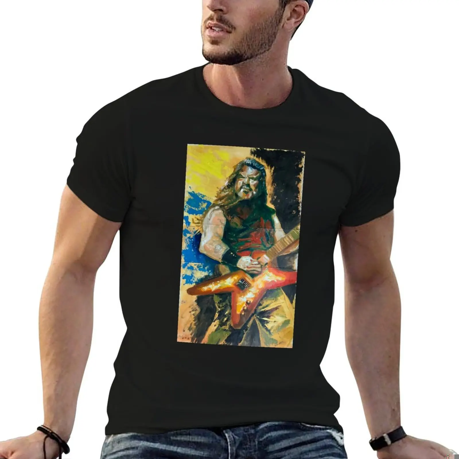 

Dimebag Darrell oil painting on a beer box T-Shirt t shirts for man graphic vintage t shirt for man 100 percent cotton T-Shirt