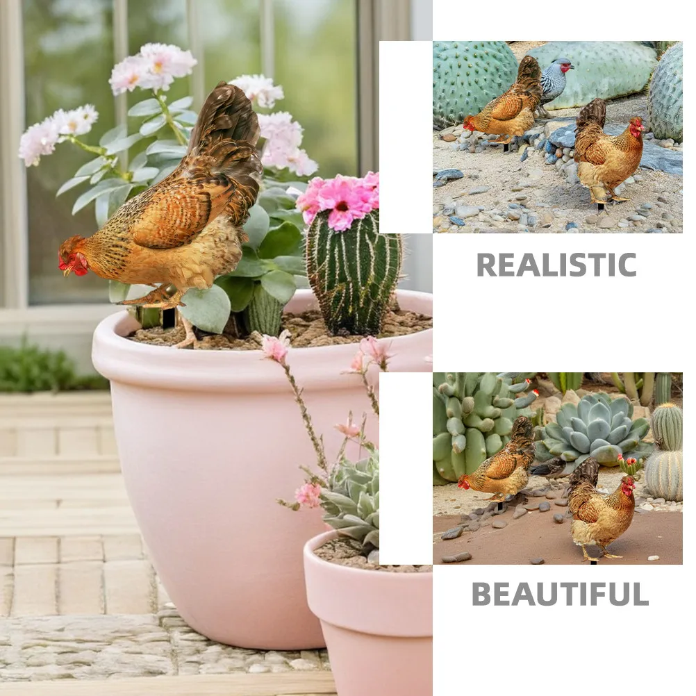 2Pcs Lifelike Chicken Garden Stakes Reflective Mirror Surface Easy Install Outdoor Yard Decoration Lawn Ornament Garden Yard