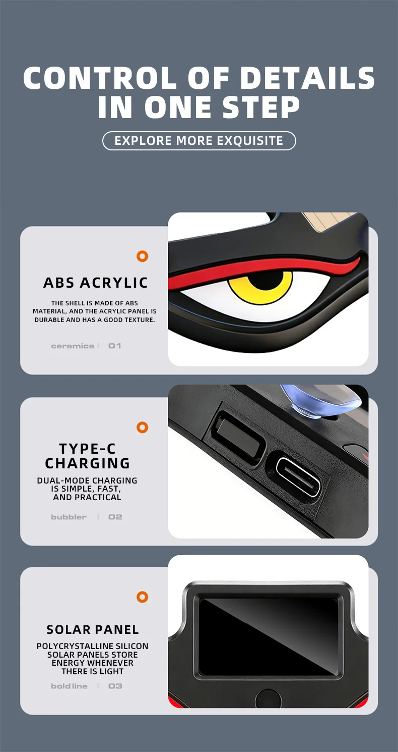 Solarbetriebene Auto-Neonleuchte Kabellose Coole DEMON EYE LED-Ambientebeleuchtung Saugnapf USB-Aufladbare Atmosphäre-Atemlampe – Detail 11