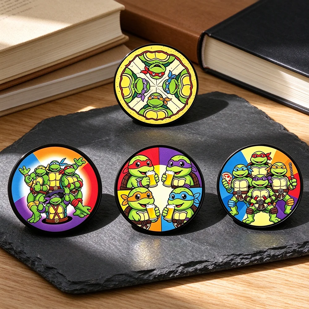 4Pcs Cartoon Turtle Warrior Enamel Pins Set Colorful Fantasy round Lapel Brooch Badges for Backpack Decorative Pins