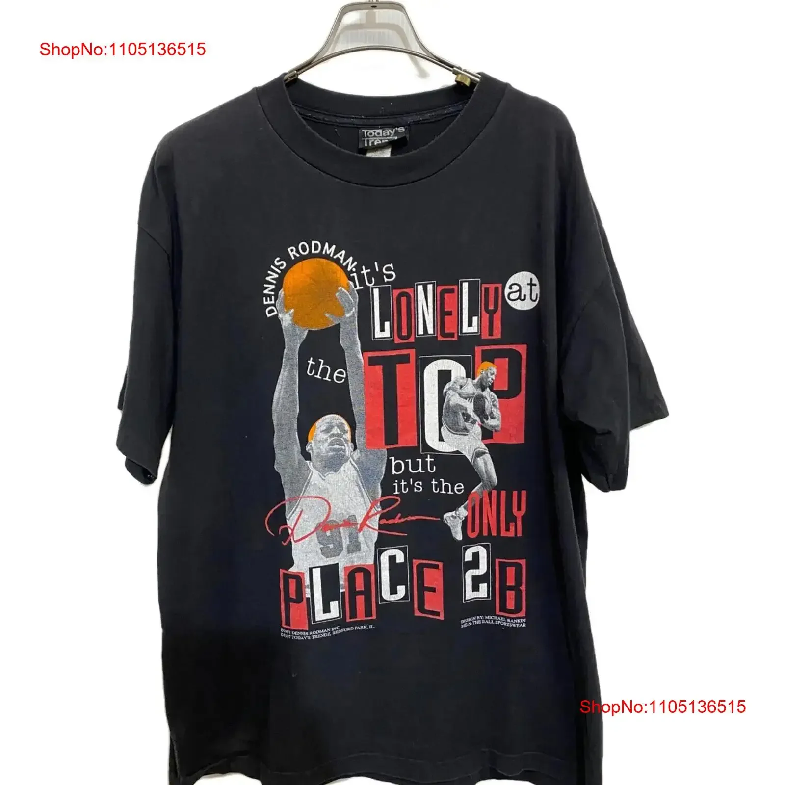DENIS RODMAN Todays Trendz 90's Player T Shirt Tamanho XL Preto Homens D TK6317 vintage Lavado Casual Esticado roupas de grife Macio