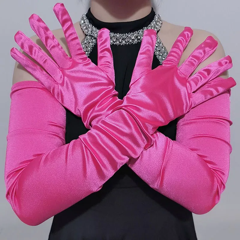 Women 70CM Lengthen Satin Gloves Opera Performance Clothing Accessories Long Mittens Elegant Wedding Evening Party Etiquette