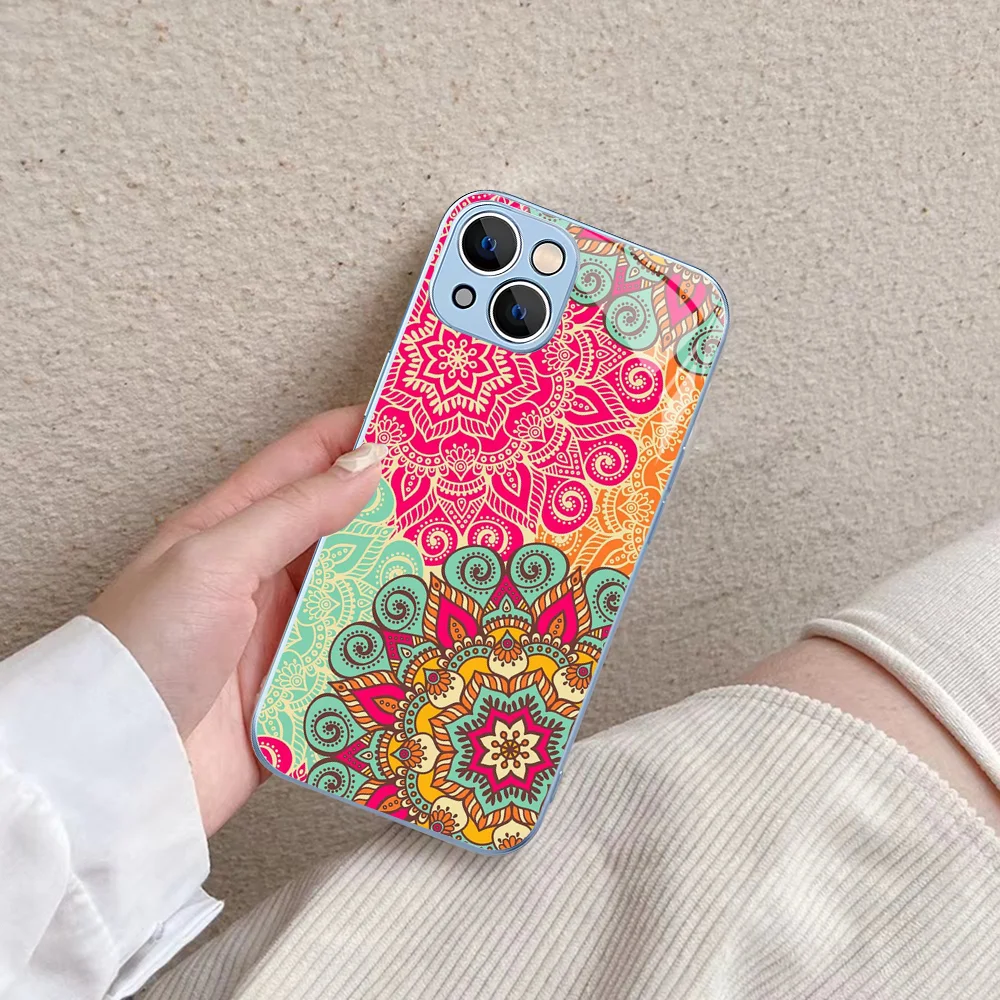 Colorful Mandala Flower Phone Case Tempered Glass For Iphone 14 13 12 11 Pro Mini XS MAX 14Plus X XS XR Fundas image 6