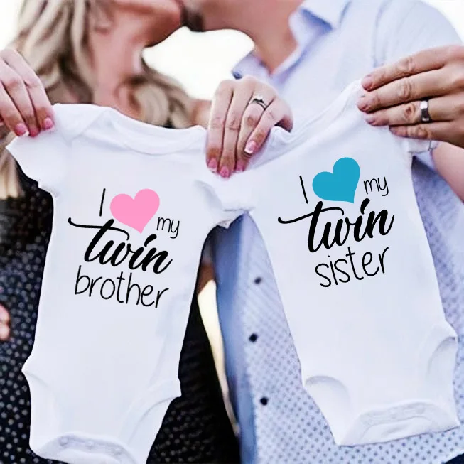 

I Love My Twin Sister Brother Twins Matching Baby Bodysuit Cotton Twin Boys Girls Jumpsuit Newborn Baby Rompers Gift for Twins