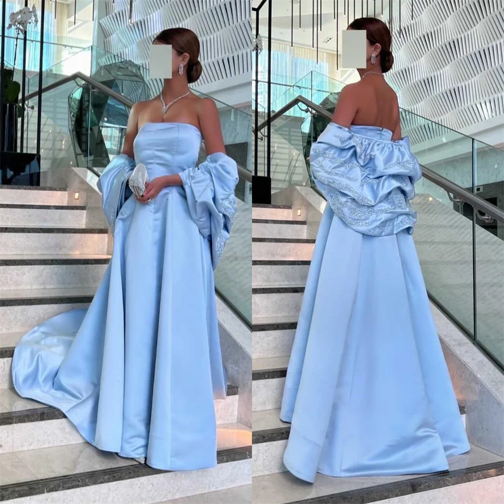 

Satin Sequined Beading Ruched Engagement A-line Off-the-shoulder Bespoke Occasion Gown Long Dresses