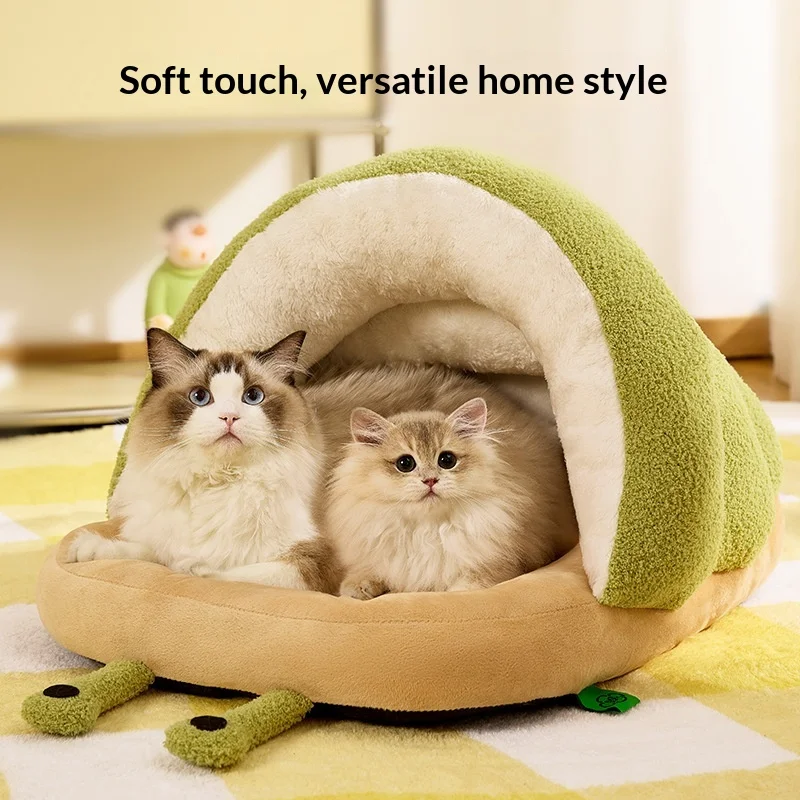 

Winter Warm Cat Cave Bed Removable Cushion Calming Plush Cat Bed for Anxiety Cat Cave Bed Non-Slip Bottom for Cats Calming