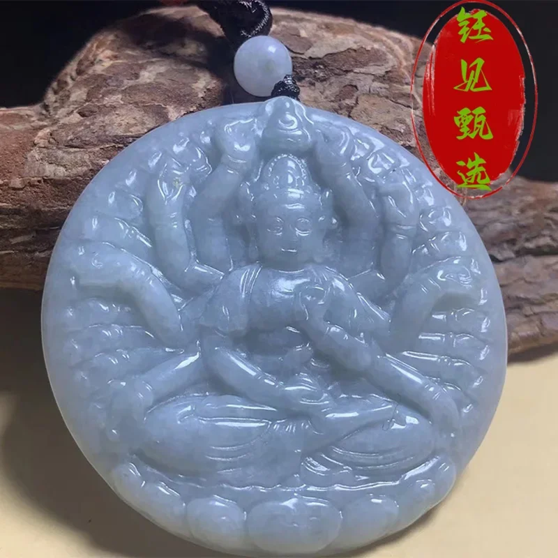 Natural Myanmar Jadeite Guanyin  Jade Pendant Jewelry Lucky Exorcise Evil Spirits Safety Amulet Jade Pendant Fine  Jewelry