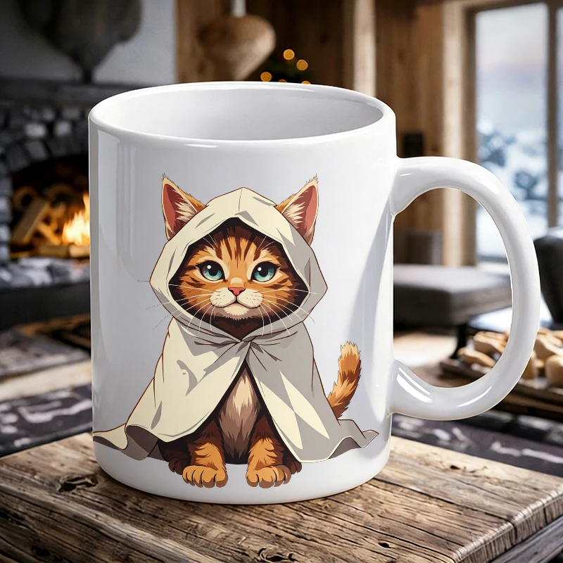 

Ghost Cloak Little Orange Cat Ceramic Cup, Coffee Cup, Milk Cup, Office Tea Cup, Drinking Cup, Fade-Resistant, Gift for Friends