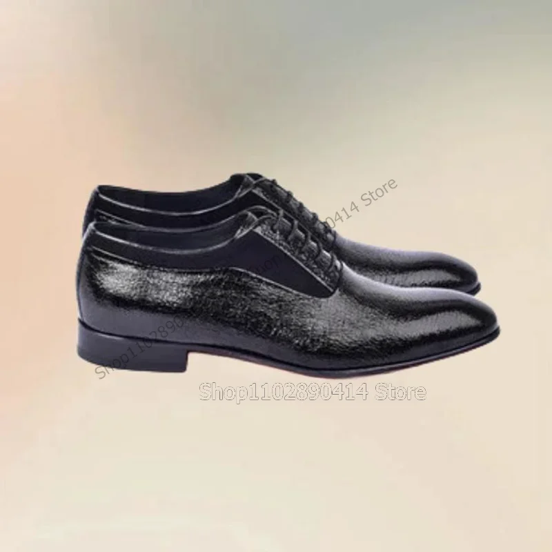 

Black Patchwork Crack Pattern Strappy Men Shoes Fashion Lace Up Male Shoes Luxury Handmade Party Feast Office Men Casual Shoes