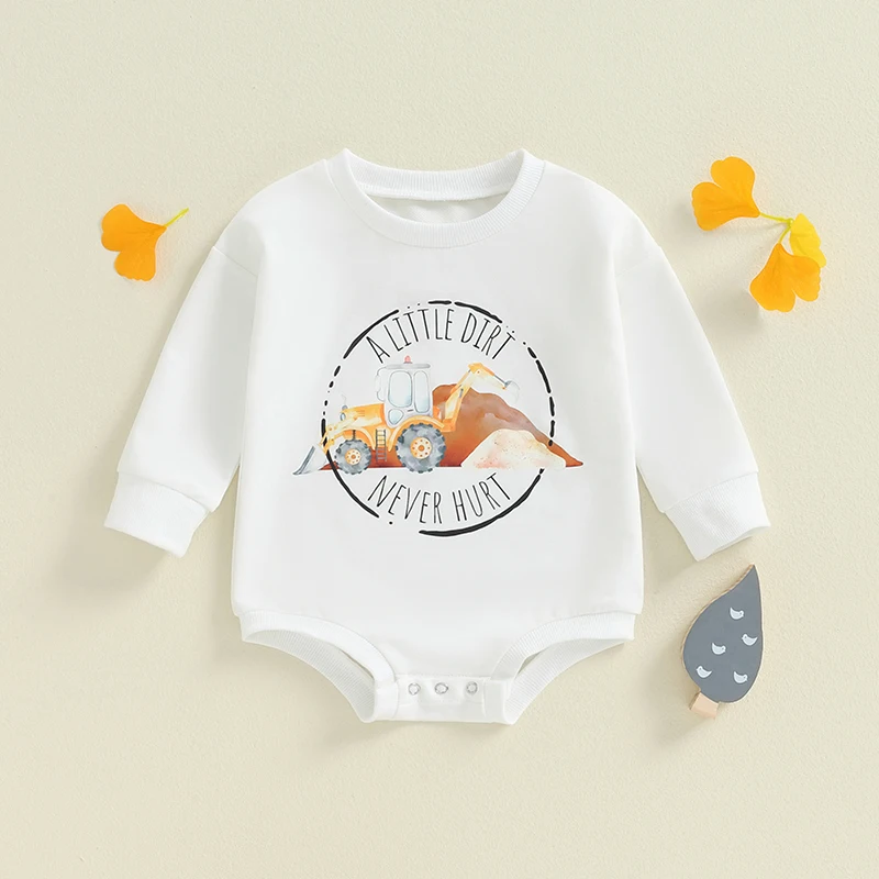 

2024-05-31 Lioraitiin 0-18M Baby Boy Romper Long Sleeve Round Neck Construction Vehicle Print Bodysuit Newborn Fall Playsuit