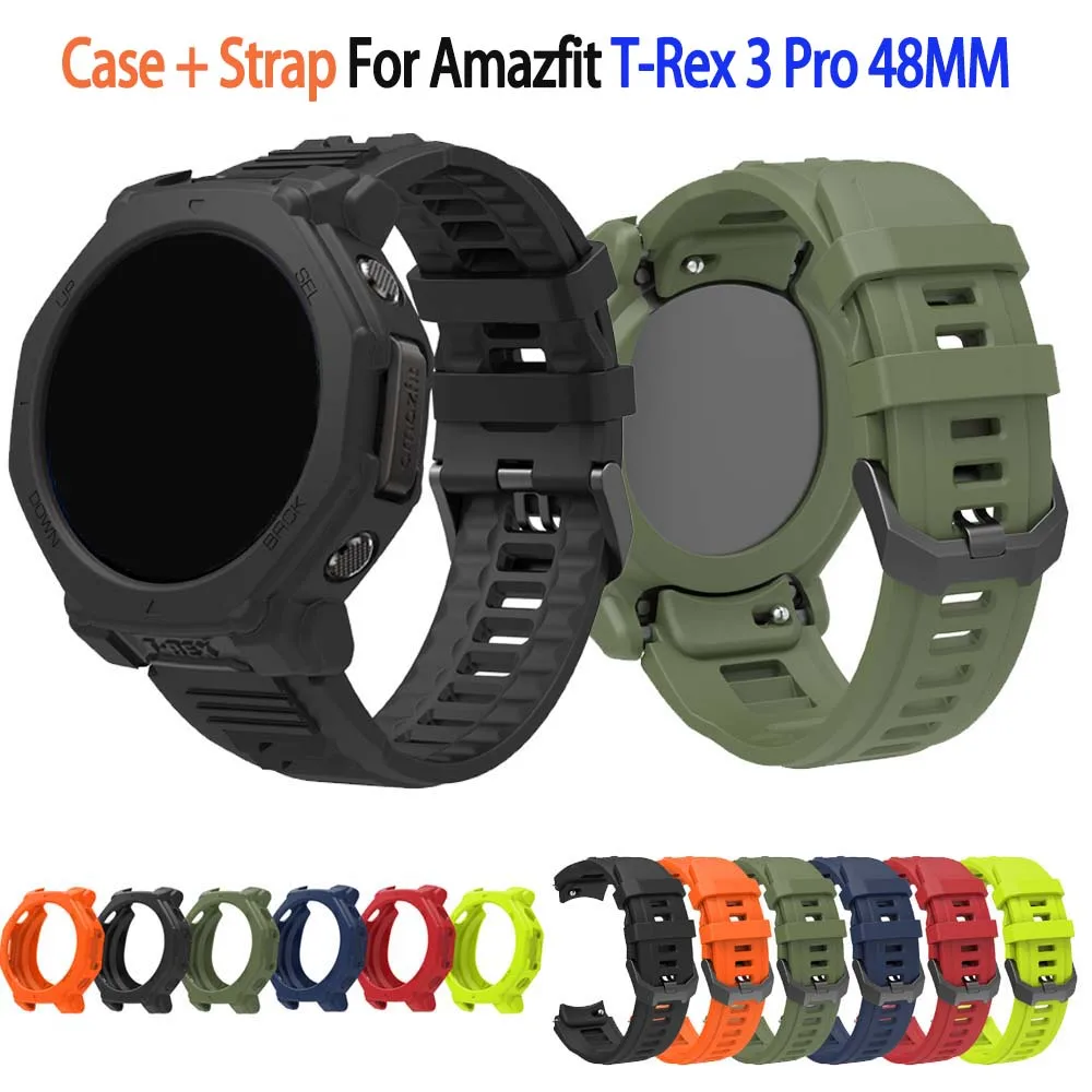 Pulseira e capa de silicone para huami amazfit t-rex 3 pro, pulseira para smartwatch amazfit t-rex3 pro (48mm)