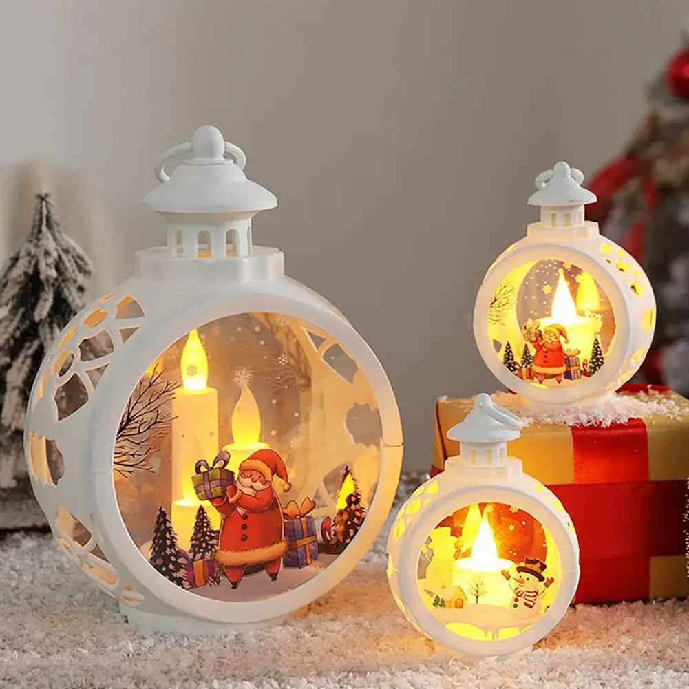 Christmas Night Light Battery Operated Vintage LED Candle Lantern Light Up Santa Claus Snowman Lamp Home Decoration