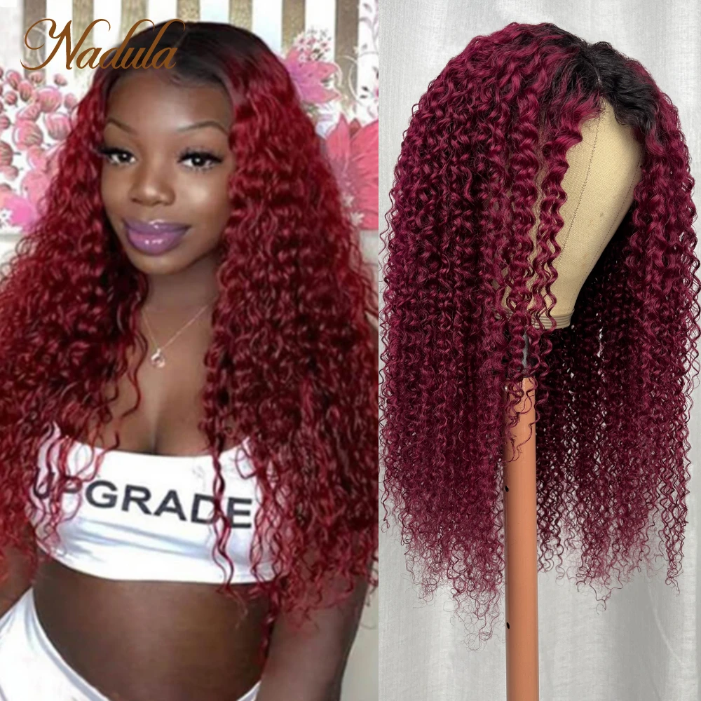 Nadula Curly Hair Wine Red Wig  V Part Wig 100% Human Hair Brazilian Human Hair Long Wigs Burgundy Color For Women