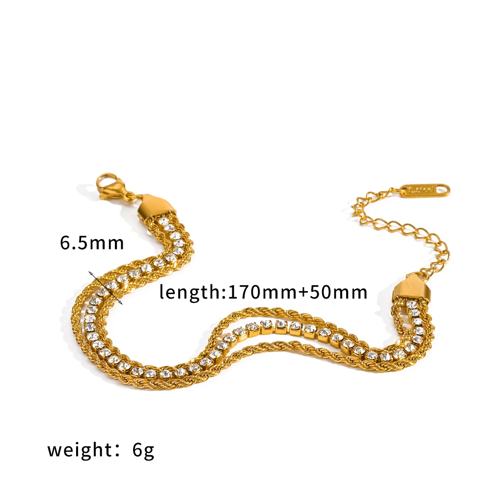 Modisches Edelstahl-Zirkon-Kettenarmband in Goldfarbe, wasserdicht, alltagstauglicher Schmuck, exquisites Luxusgeschenk – Detail 4
