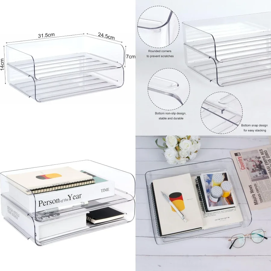

Штабелируемый прозрачный пластиковый лоток формата А4 с противоскользящим дизайном для офисного рабочего стола Компактный и эффективный настольный файл или
