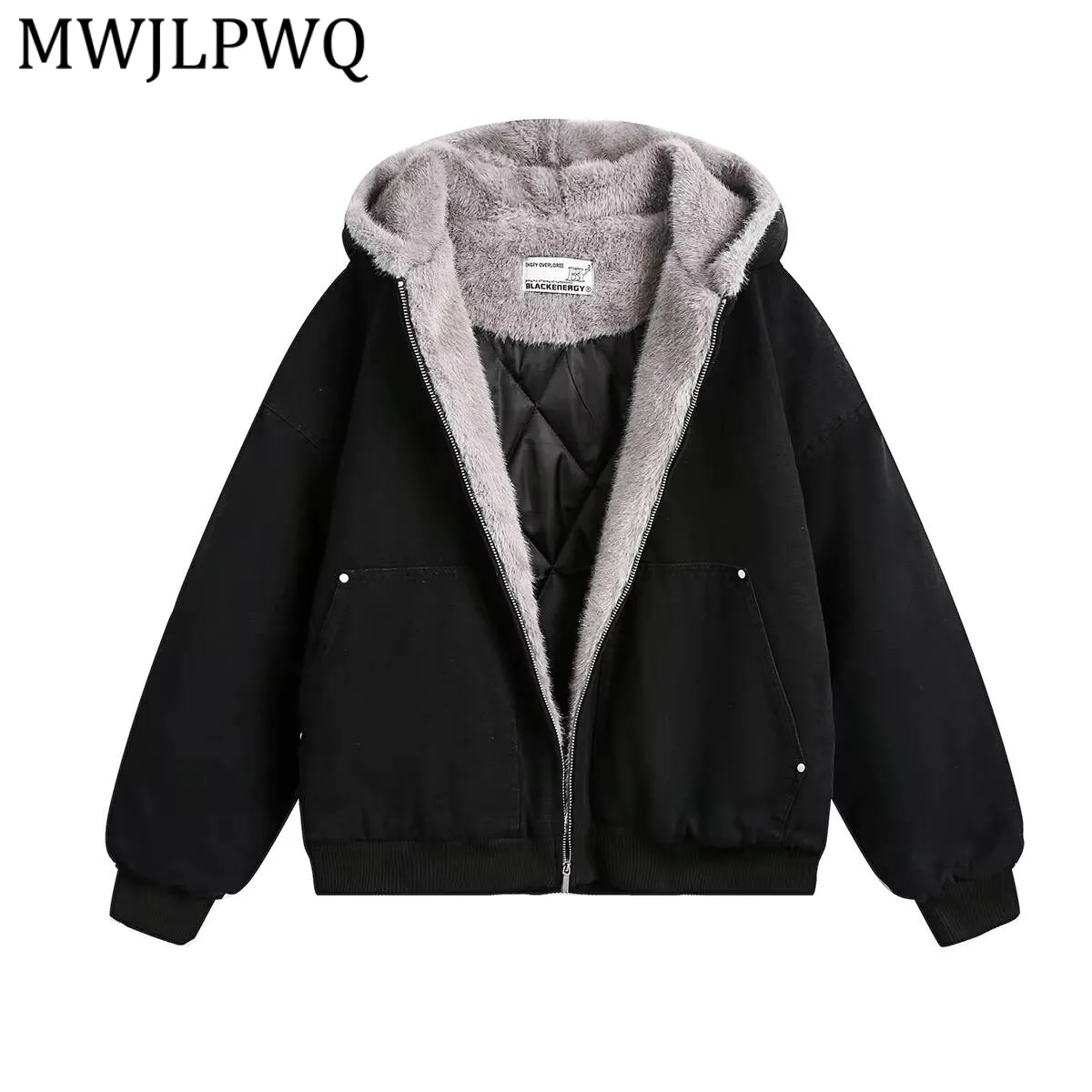 

MWJLPWQ Male Trendy Fleece Jacket 2026 New Velvet Lining Vintage Fur Collar Winter Hooded Cotton Coat For Men And Women 21905