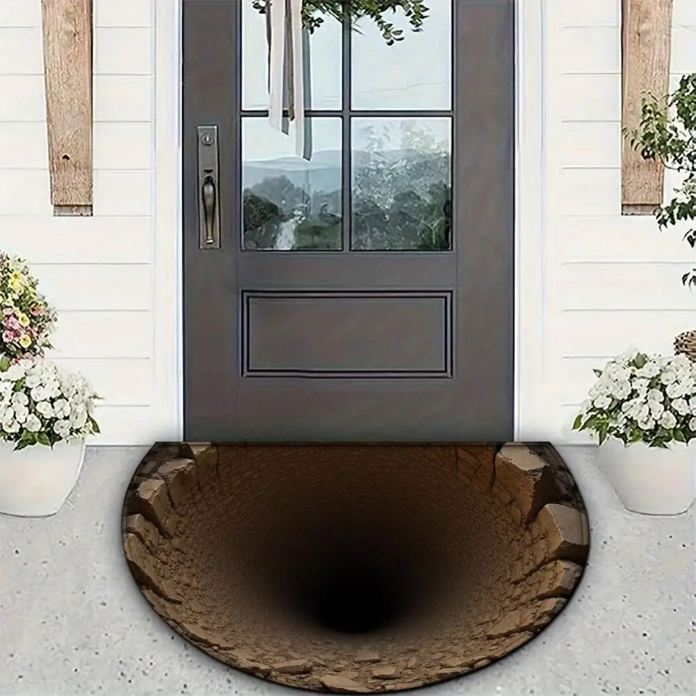 3D Optical Illusion Rug Rugs Semi Circle Visual Creative Door Mat Non-Slip Floor Carpet for Bedroom Living Room Porch Decor