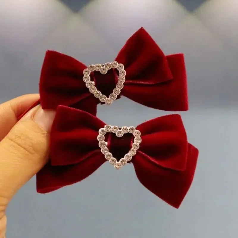 2pcs/set Velvet Baby Hair Clip Sweet Bow Heart Style Princess Barrettes Cute Kids Girl BB Clip Children's Headwear for Girls image 4