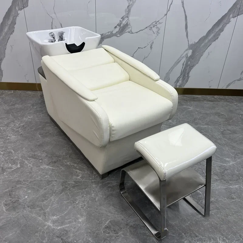 

New Internet celebrity ceramic basin shampoo bed barber shop special hair salon hair salon massage bed half lying flush bed