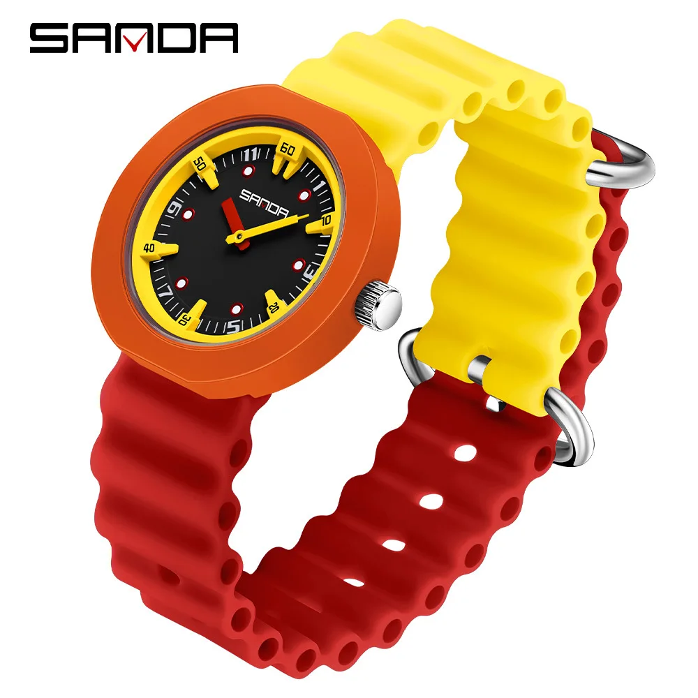 SANDA2025 new children's watch, girls' watch, waterproof Japanese movement, luminous scale, simple three-dimensional boys' watch