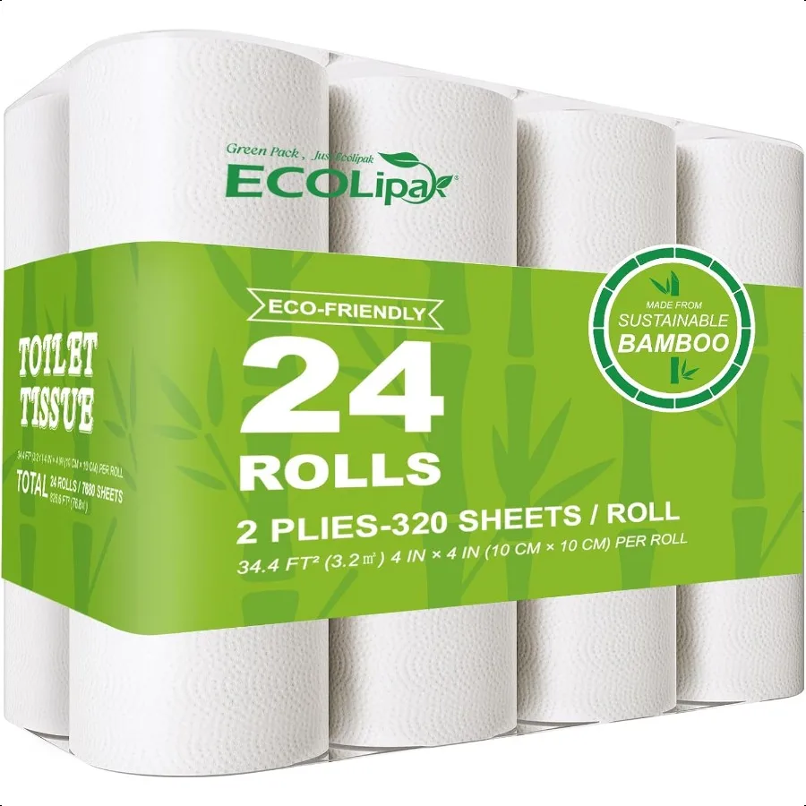 

Bamboo Toilet Paper Septic Safe Toilet Tissue 24 Double Rolls 320 Sheets Per Roll Tree Free Non Toxic 2 Ply Soft and Absorbent