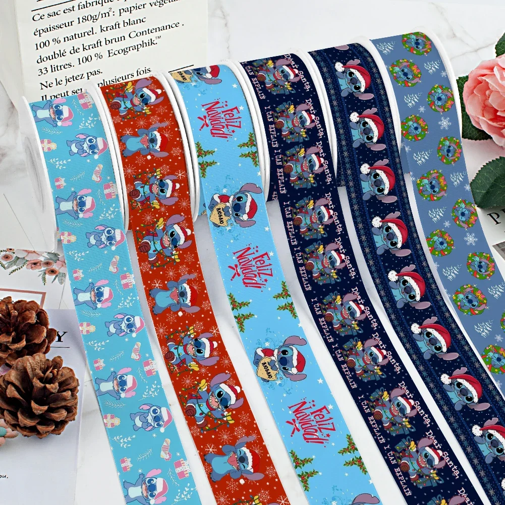 Disney 101 Dalmatians Christmas Stitch Printed Grosgrain Ribbon for Cheer Bows DIY Girl Headwear10yards