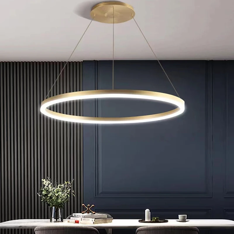 Modern Round Ring Led Pendant Light Minimalist Living Room Dining Room Bedroom Chandelier Home and Interior Decor Lighting Fixtu