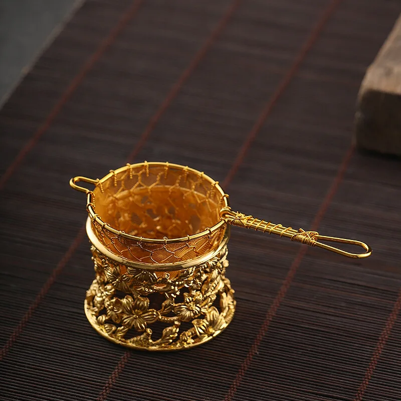 Pure Copper Tea Funnel Filter, Hand-woven Tea Funnel, Mesh Tea Set Accessories, Creative Ceremony Gold Mesh Tea Strainer