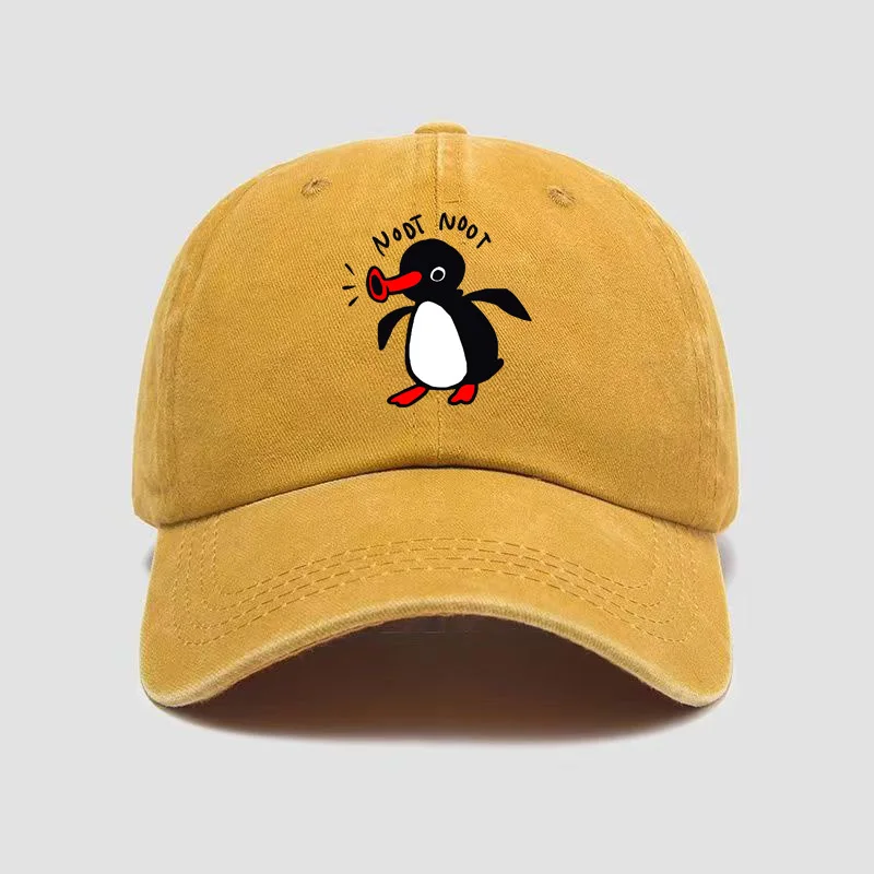 2026 New Hottest curved brim wash cotton baseball cap cartoon penguin sun protection baseball cap sun protection spot