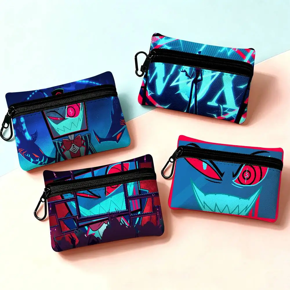 Vox Hazbin Hotel Anime Portable Oxford Cloth Coin Purse Alloy Carabiner Hook Small Zipper Pouch For Backpack Belt Daily