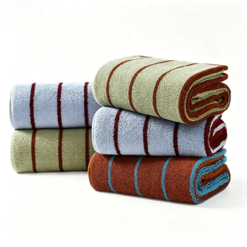 Household Cotton Face Towel with Vertical Stripes and Contrasting Colors Soft and Skin Friendly Bathroom and Shower Towel