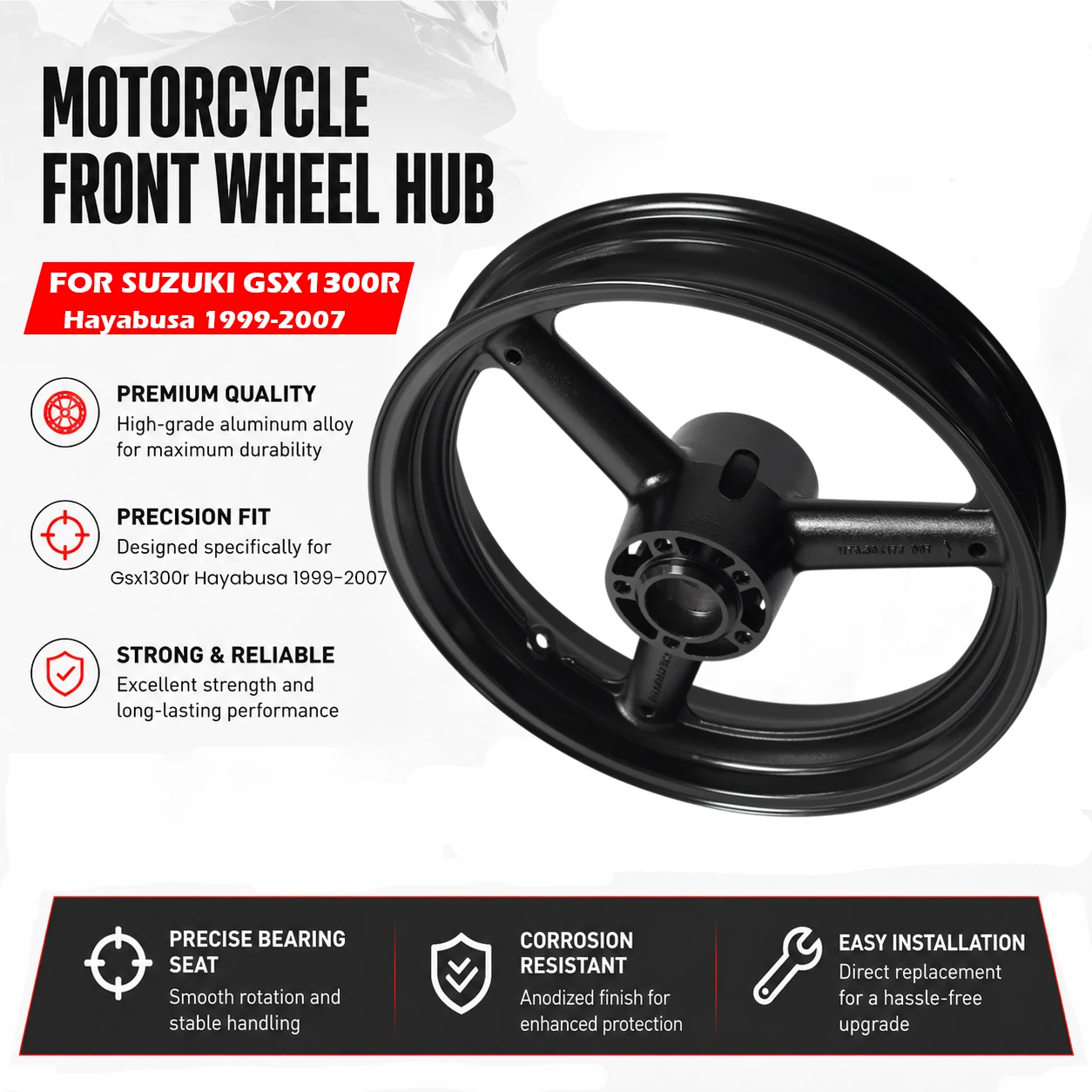 Motorcycle Front Wheel Hub For SUZUKI GSX1300R Hayabusa GSX 1300R 1999-2007 CNC Machined High Strength Alloy Wheel Rim Hub