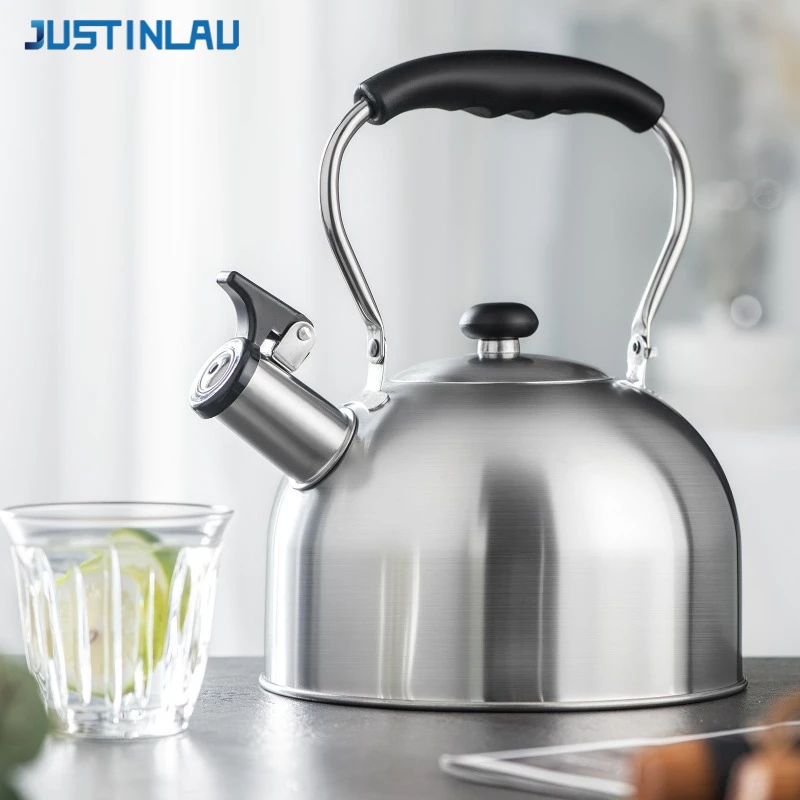 JUSTINLAU 2.5L Stainless Steel Whistling Kettle Home Hemispherical Water Kettle Compatible with Gas Stove & Induction Cooker