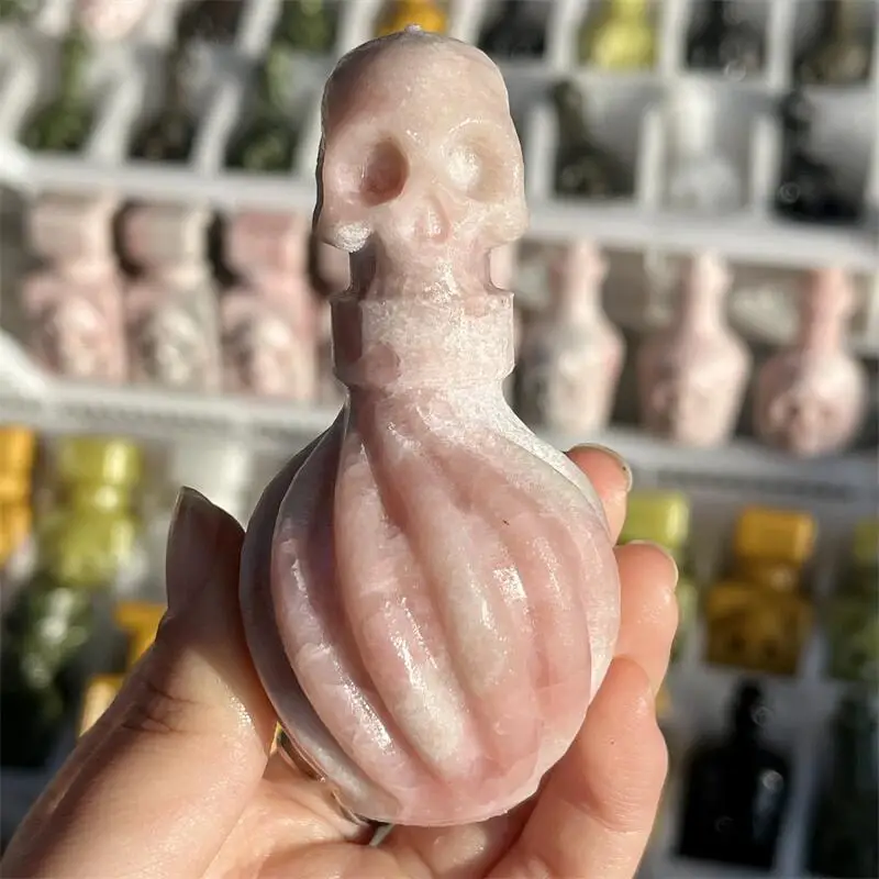

Natural Pink Opal Perfume Bottle Magic Bottle Carving For Healing Fengshui Stone Home Decoration Halloween Gift 1pcs