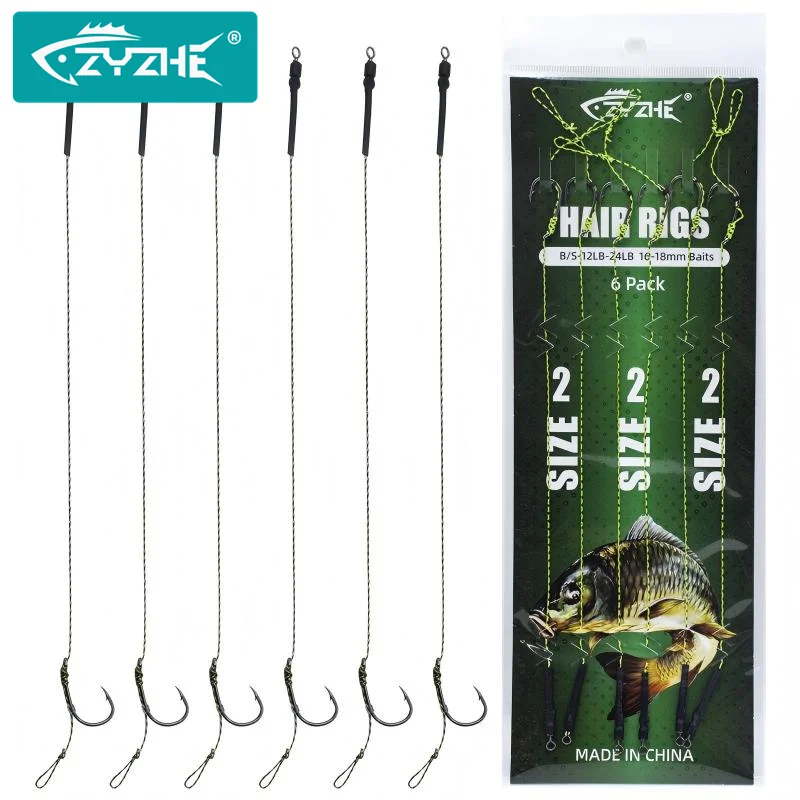 6 Stück/Beutel ZYZHE Karpfenangel-Zubehör Hair Rig Fertig Gebundene Rigging-Sets mit Angelschnur Karpfenangel-Set Karpfenangel-Ausrüstung