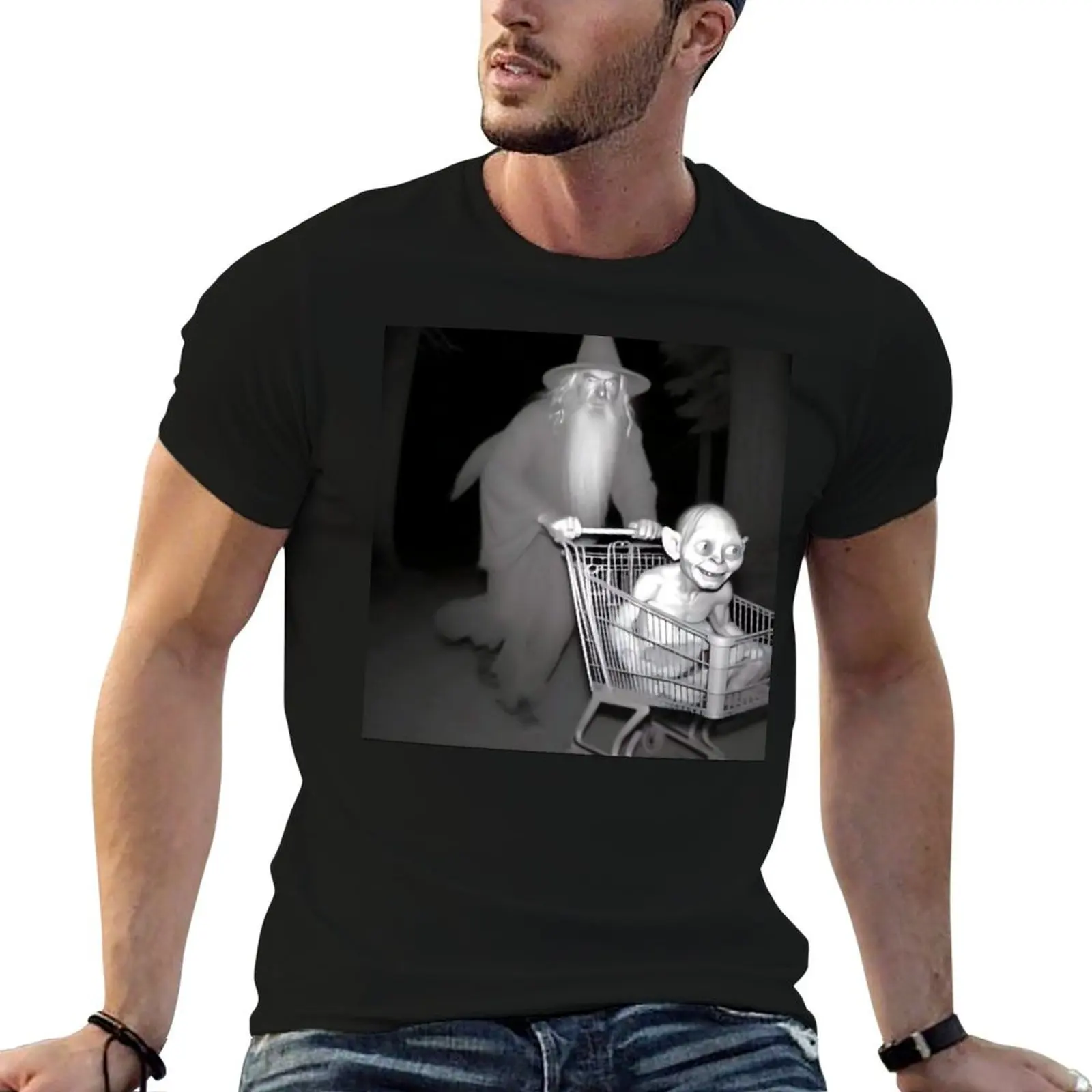 

Wizard pushing a trolley with creature T-Shirt funny t shirts dark humor cotton t shirt man T-Shirt
