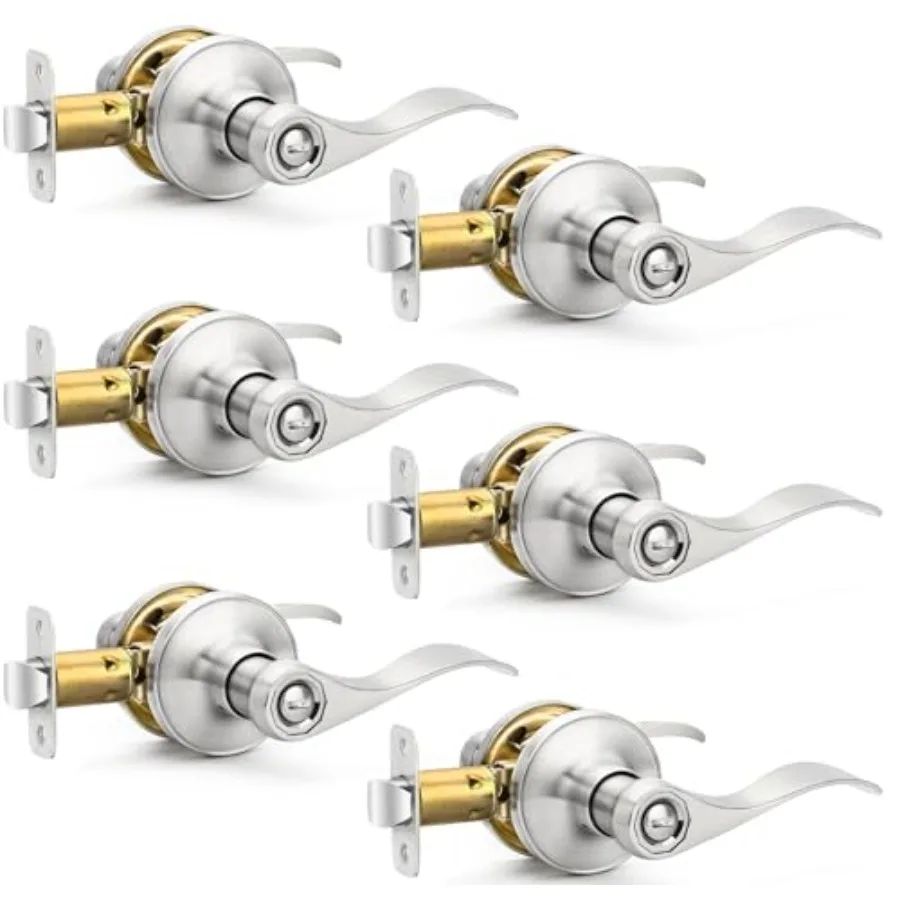 

Door Handles Privacy Door Levers, Heavy Duty Wave Style Bed/Bath Door Locks Interior Door Knobs, Reversible Levers for Right/Le